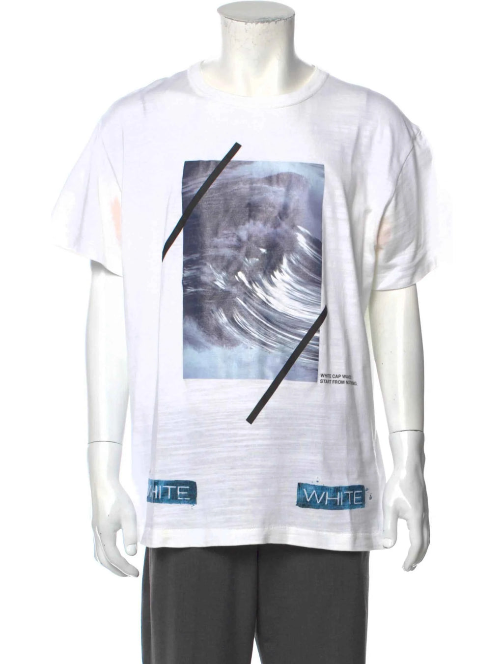 Off-White  c/o Virgil Abloh White Cap Waves Graphic Print T-Shirt