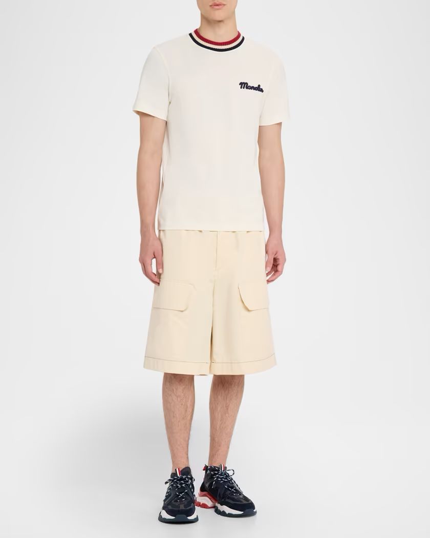 Moncler Men's Jersey Stripe-Ribbed Crewneck T-Shirt