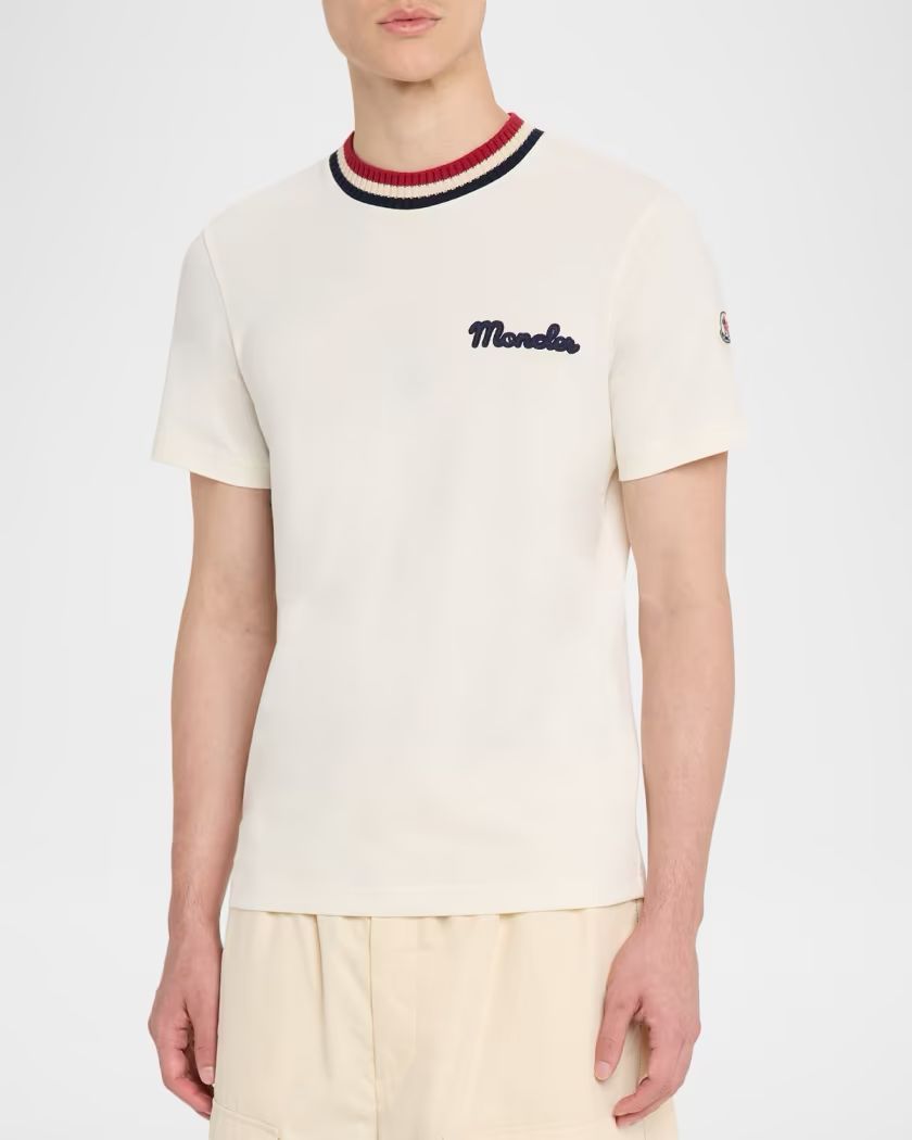 Moncler Men's Jersey Stripe-Ribbed Crewneck T-Shirt