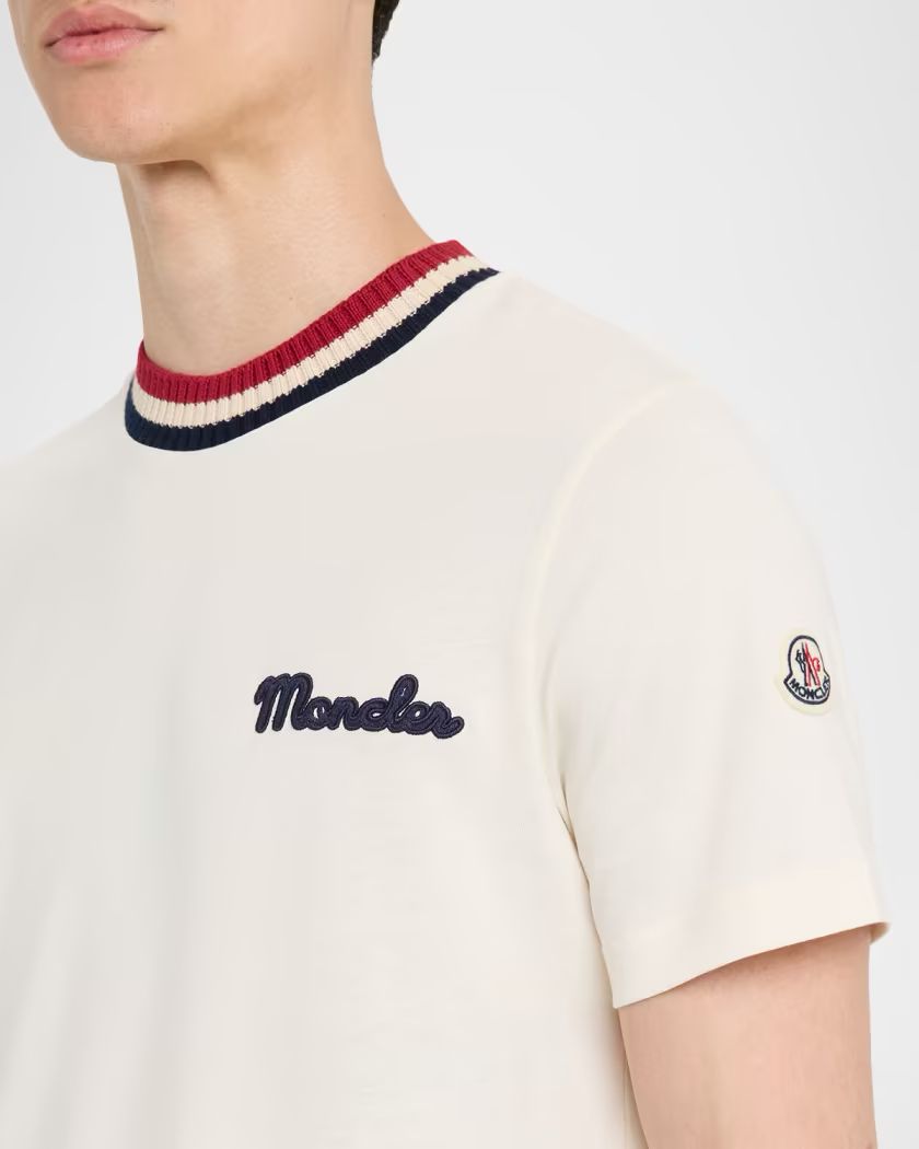 Moncler Men's Jersey Stripe-Ribbed Crewneck T-Shirt