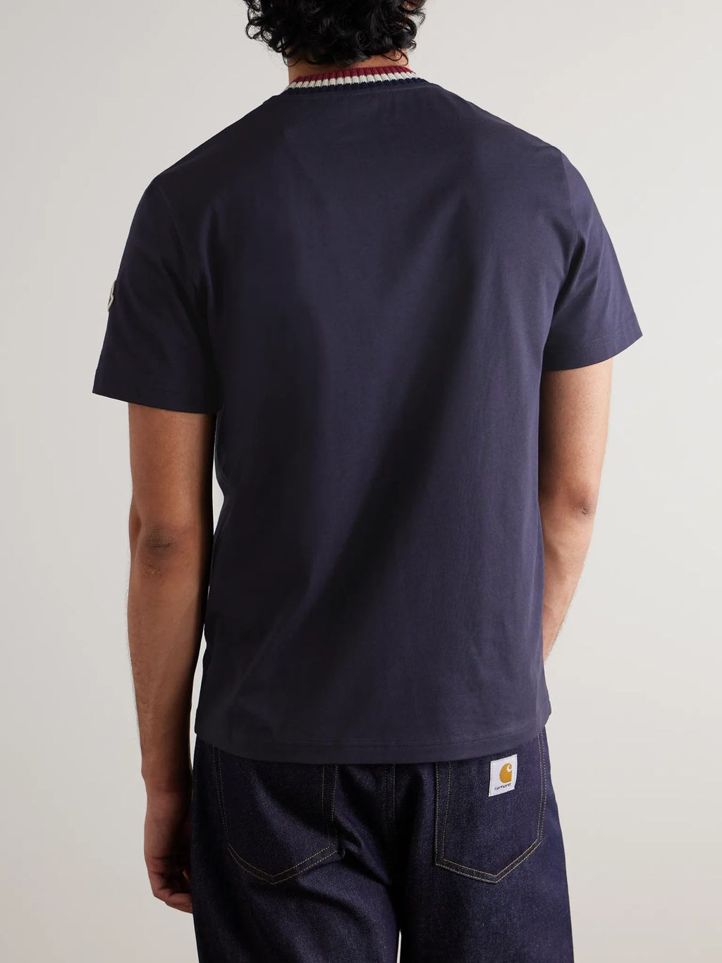 Moncler Men's Jersey Stripe-Ribbed Crewneck T-Shirt navy blue