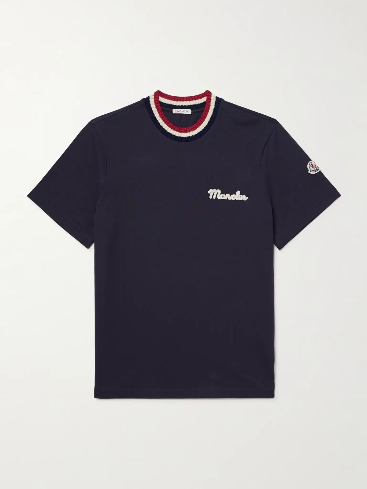 Moncler Men's Jersey Stripe-Ribbed Crewneck T-Shirt navy blue