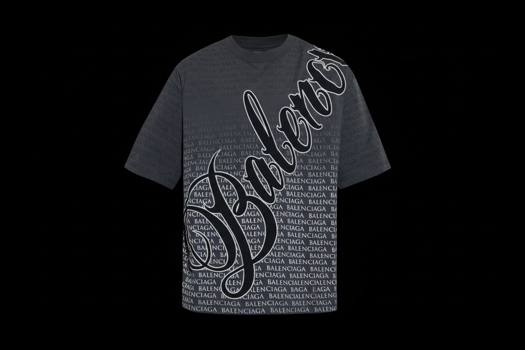 Balenciaga All-Over Print Tee Black Background
