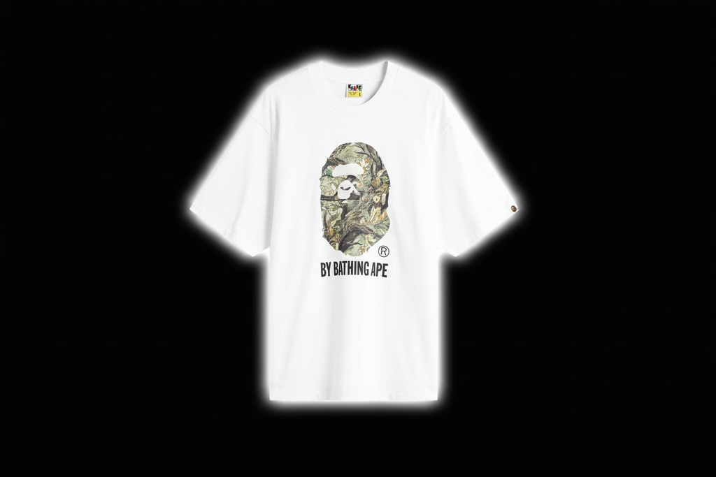 BAPE Woodland Camo Ape Head Tee Black Background