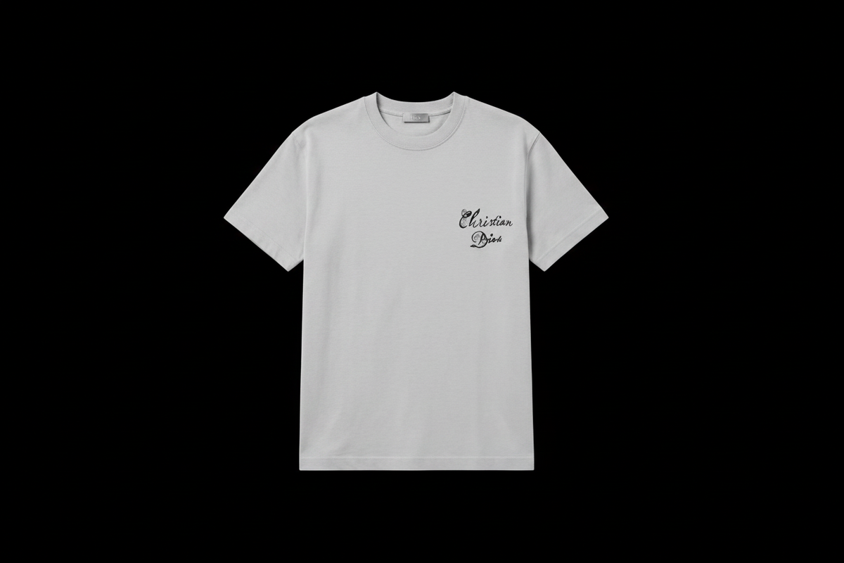 Christian Dior Script Tee Black Background