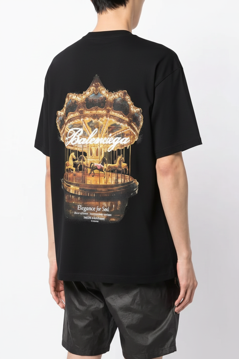 Essentials Model - Black Balenciaga Carousel Tee Back