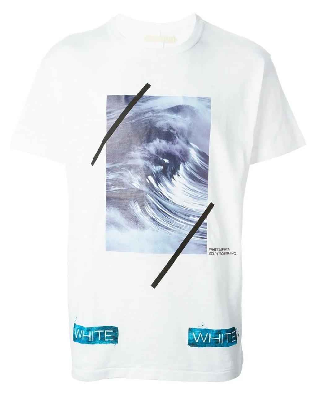 Off-White  c/o Virgil Abloh White Cap Waves Graphic Print T-Shirt