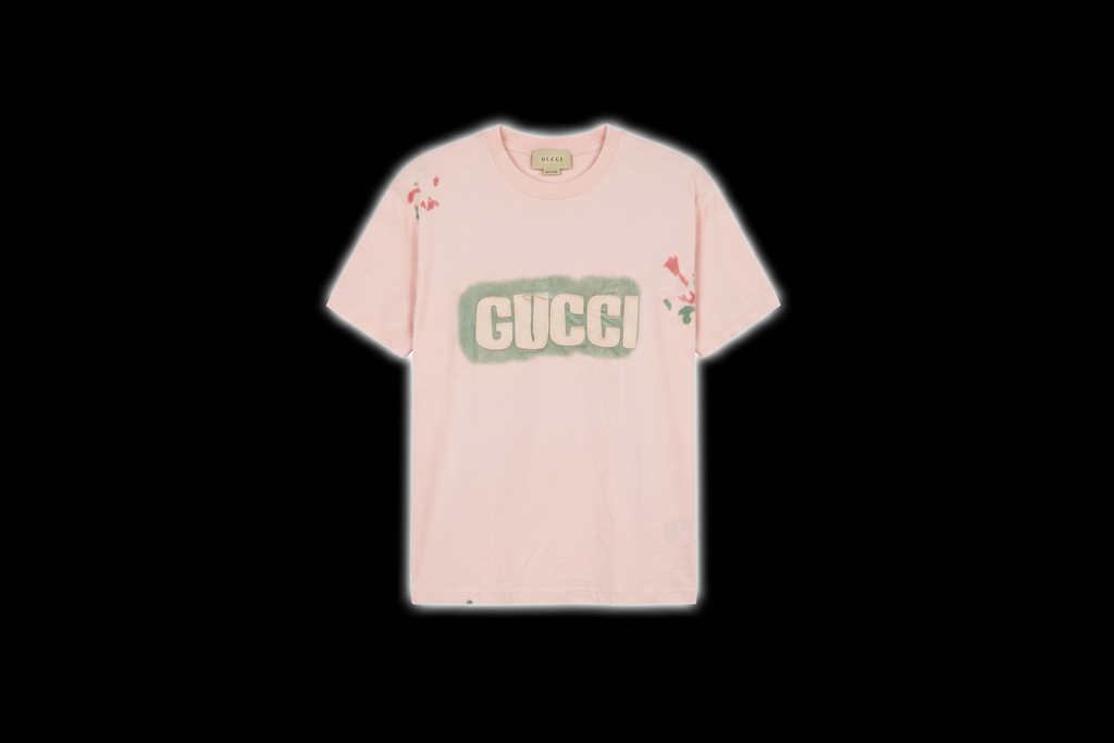 Gucci Pink Spray Paint Tee Black Background
