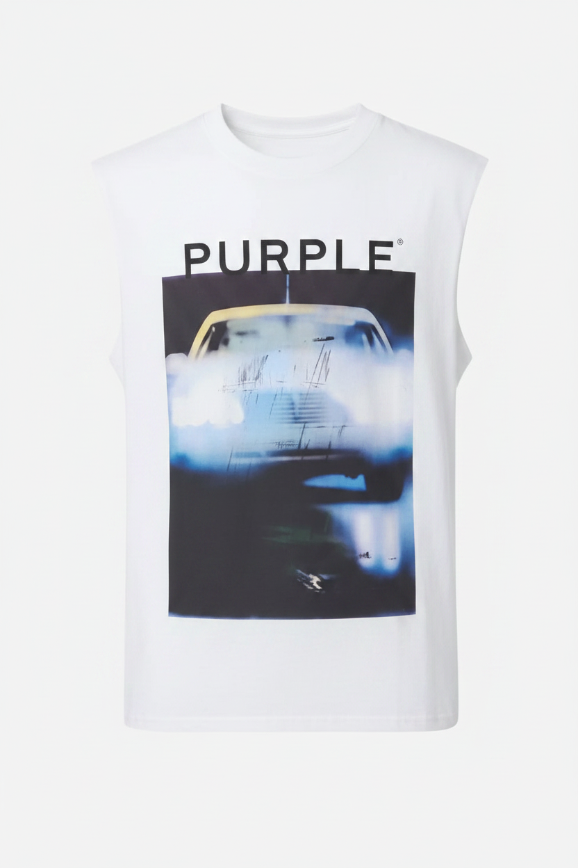 Purple Car Tee White Sleeveless Flat