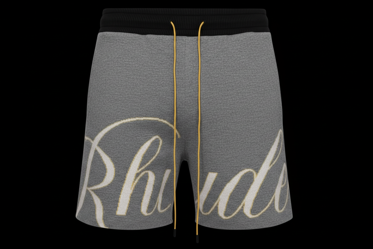 Rhude Script Shorts Black Background