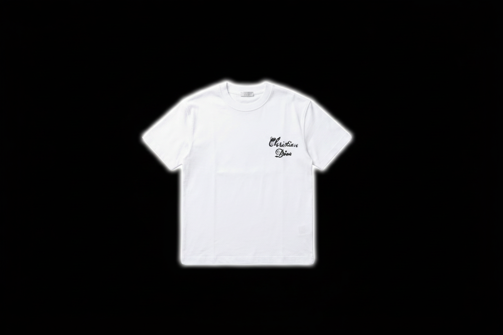 White Christian Dior Tee Black Background Retry